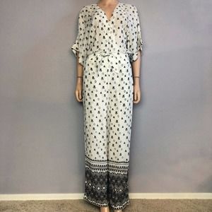 Splendid Striped Jumpsuit Surplice Straight Leg